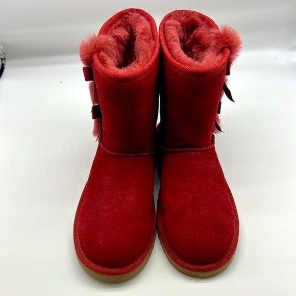UGG - Koolaburra Victoria Red Sheepskin And Red Suede With Bows Short Boot SZ 6 - Picture 3 of 15